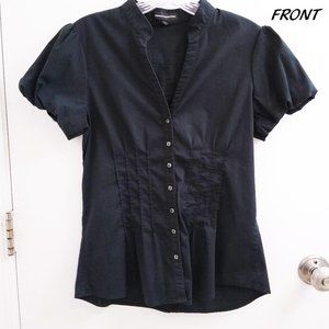 Black Button up Puff Sleeve V-neck Nehru Collar Express Design Studio Size M